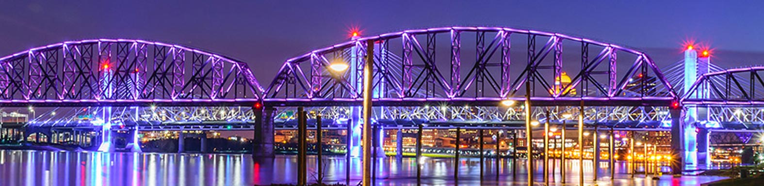 Pictured: A bridge with colorful lights in Indiana.