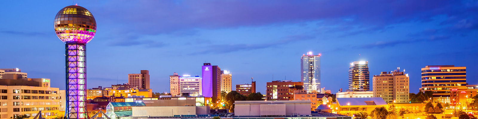 This is a night skyline of Knoxville where ASTA-USA provides professional translation services.