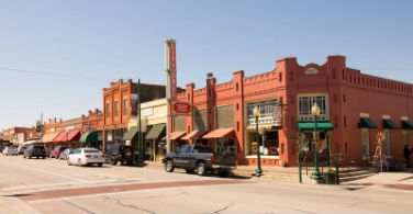 Pictured: A street in Grapevine commercial historic district in Texas.
